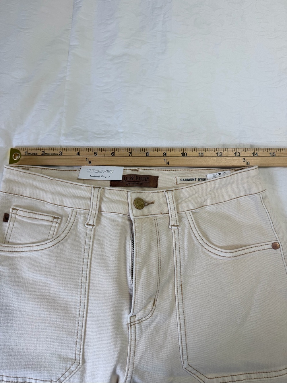 Judy Blue 9/29 Cream Wide Leg Crop Jeans High Rise Utility Pocket NWT - Picture 6 of 9